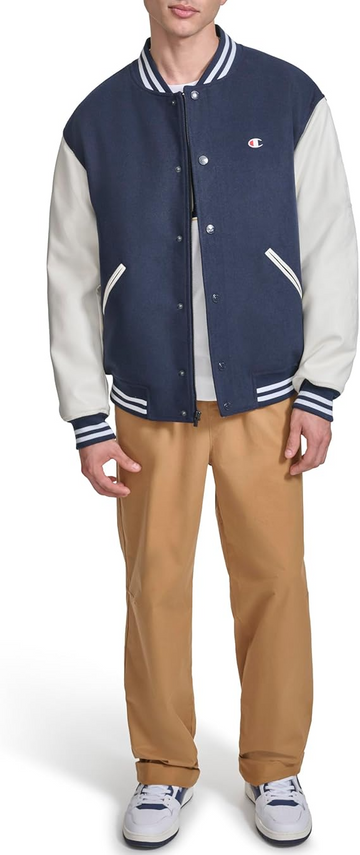 Champion Men's Varsity Letterman Bomber Jacket with Quilted Lining