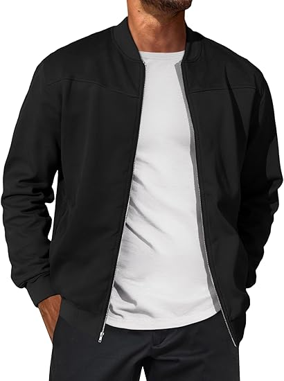 Men’s  Varsity Suede Bomber Jacket – Lightweight Vintage Coat with Full Zip & Pockets