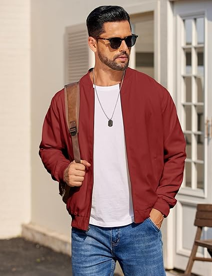 Men’s Varsity Softshell Jacket – Lightweight Casual Flight Cotton Bomber Coat