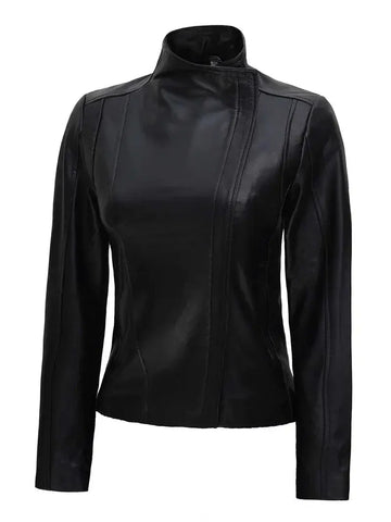 Arezzo Black Flap Closure Cafe Racer Leather Jacket Orca Cloths