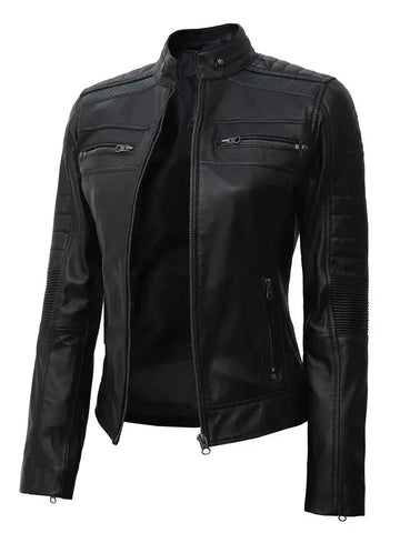 Austin Tall Women Black Cafe Racer Leather Jacket - Orca Cloths