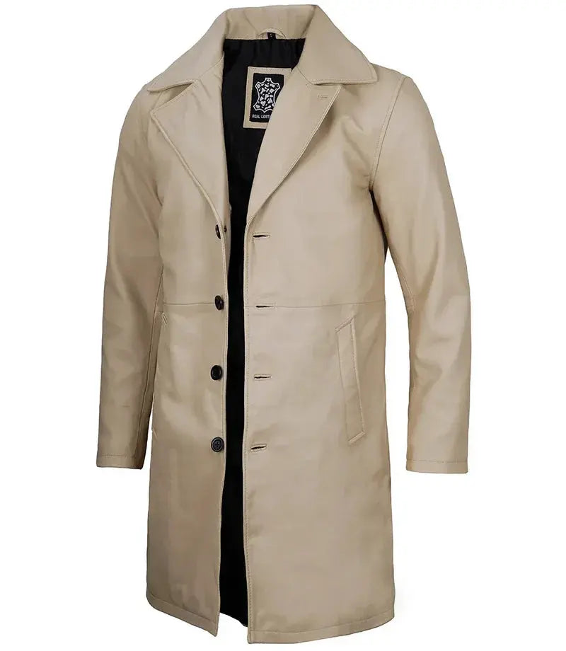 Bryson Beige Real Leather 3/4 Length Car Coat - Orca Cloths
