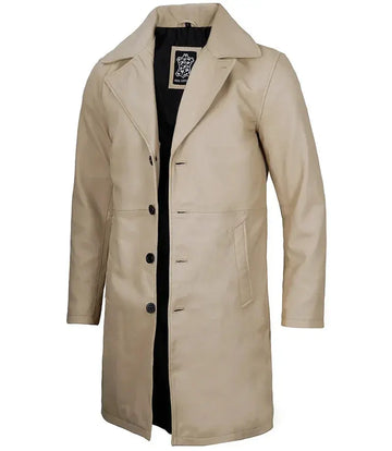Bryson Beige Real Leather 3/4 Length Car Coat - Orca Cloths
