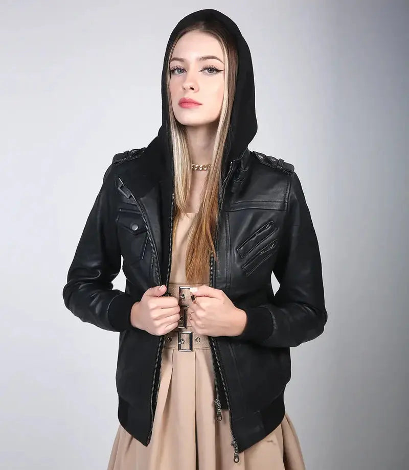Edinburgh Womens Black Bomber Leather Jacket - Orca Cloths