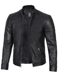 Carrie Mens Black Cafe Racer Real Leather Jacket - Orca Cloths