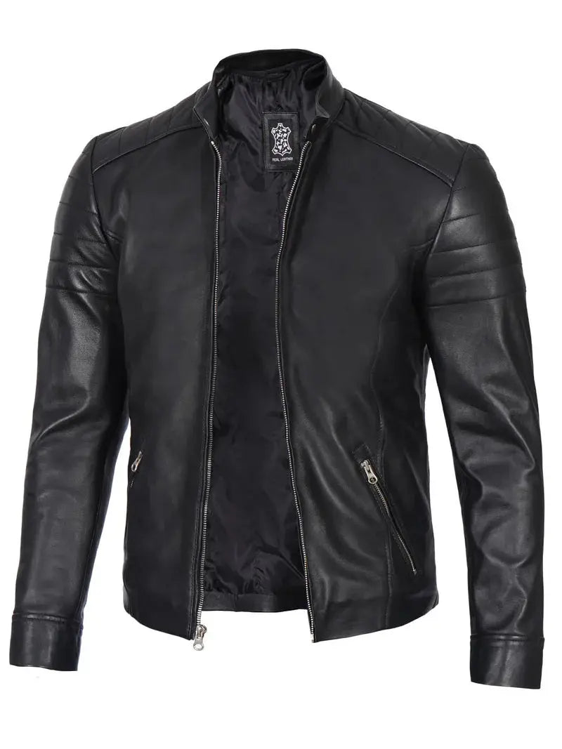 Carrie Mens Black Cafe Racer Real Leather Jacket - Orca Cloths