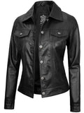 Fernando Women's Black Leather Trucker Jacket - Orca Cloths