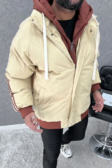 Panel Stripes Dual Zip Hooded Over-Sized Imported Men's Puffer Jacket