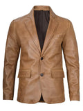 Camel Brown Real Leather Two Button Blazer - Orca Cloths