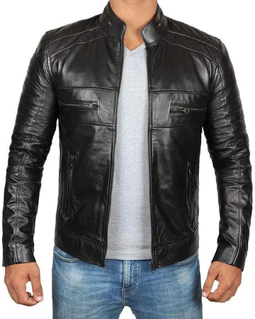 Austin Mens Tall Black Cafe Racer Leather Jacket - Orca Cloths