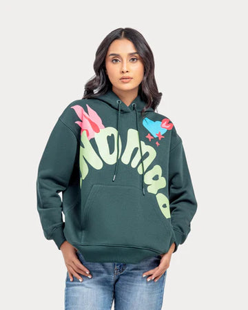 Trendy Relaxed Fit Pullover Hoodie with Front Print
