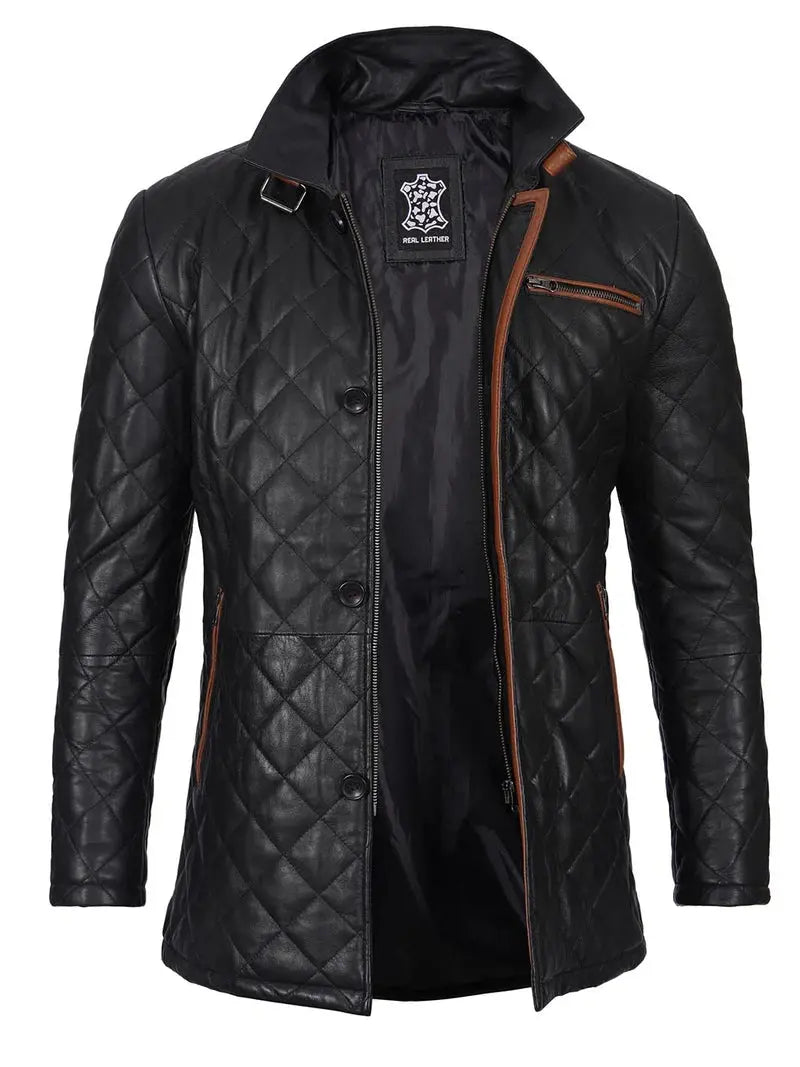 Glen Men Black Quilted Leather Coat - Orca Cloths