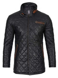 Glen Men Black Quilted Leather Coat