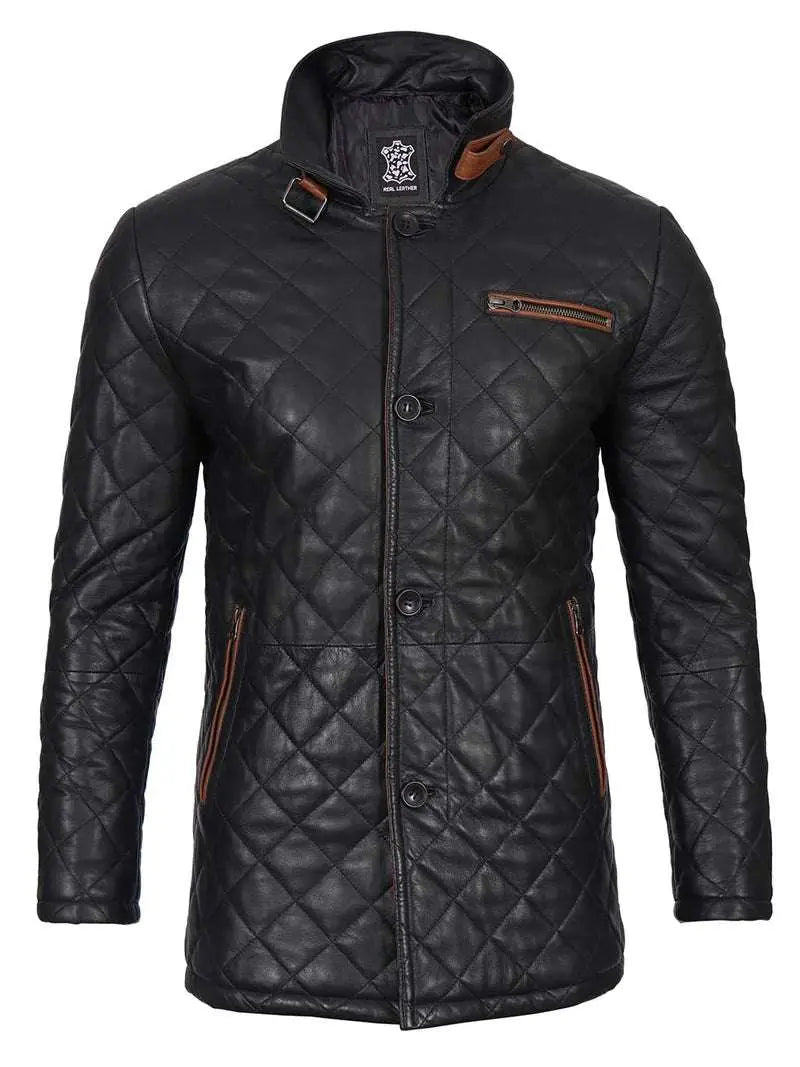 Glen Men Black Quilted Leather Coat