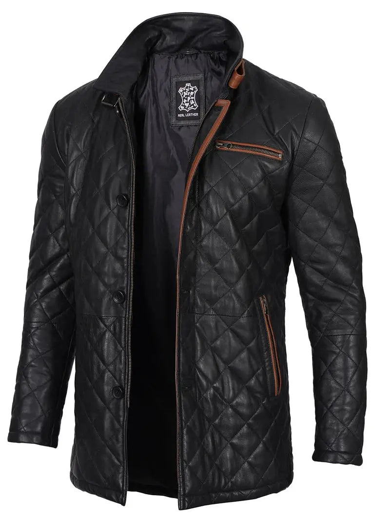 Glen Men Black Quilted Leather Coat - Orca Cloths