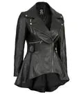 Gonzalez Women’s Black Asymmetrical Peplum Leather Jacket - Orca Cloths