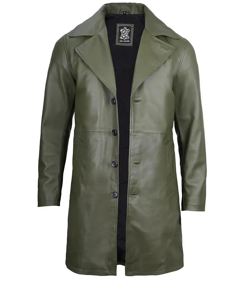 Bryson Military Green Leather Car Coat - Orca Cloths