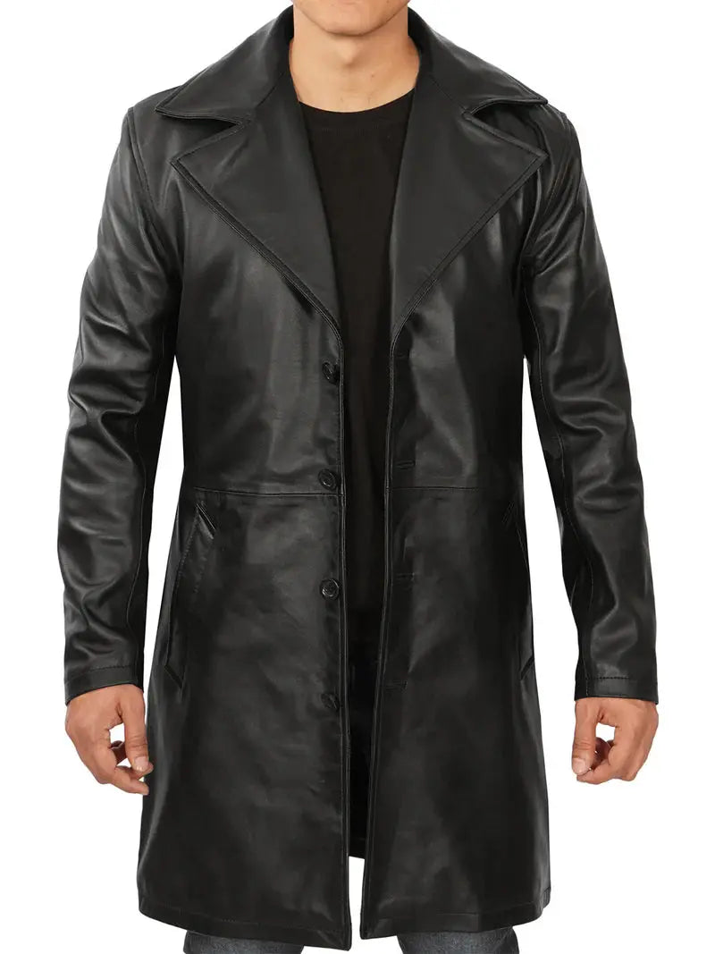 Jackson Men's Black 3/4 Length Leather Car Coat - Orca Cloths