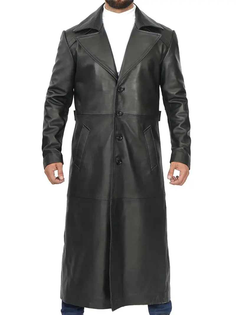 Jackson Men's Black Leather Long Coat - Orca Cloths