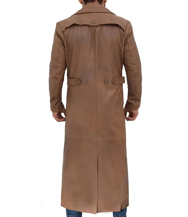 Jackson Men's Distressed Brown Leather Long Trench Coat - Orca Cloths