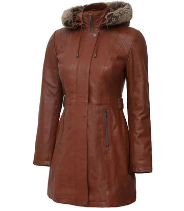 Jean Brown Shearling Coat Womens with Removable Hood - Orca Cloths
