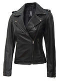 Kirsten Women's Black Asymmetrical Leather Motorcycle Jacket - Orca Cloths