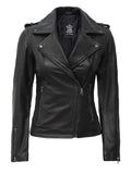 Kirsten Women's Black Asymmetrical Leather Motorcycle Jacket - Orca Cloths