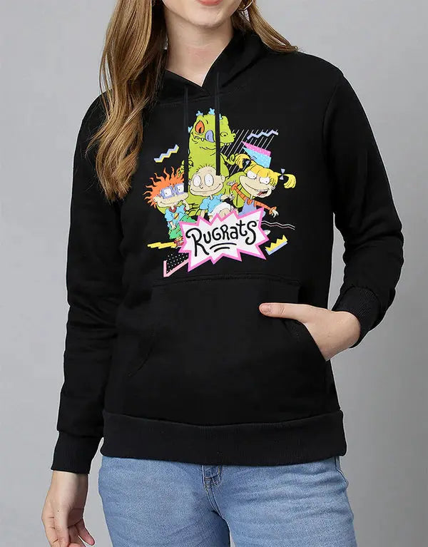 Ladies' Rugrats Printed Pullover Hoodie – Black - Orca Cloths