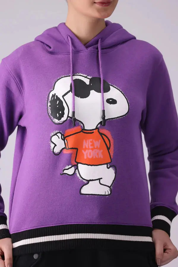 Ladies' Snoopy Printed Pullover Hoodie – Purple - Orca Cloths