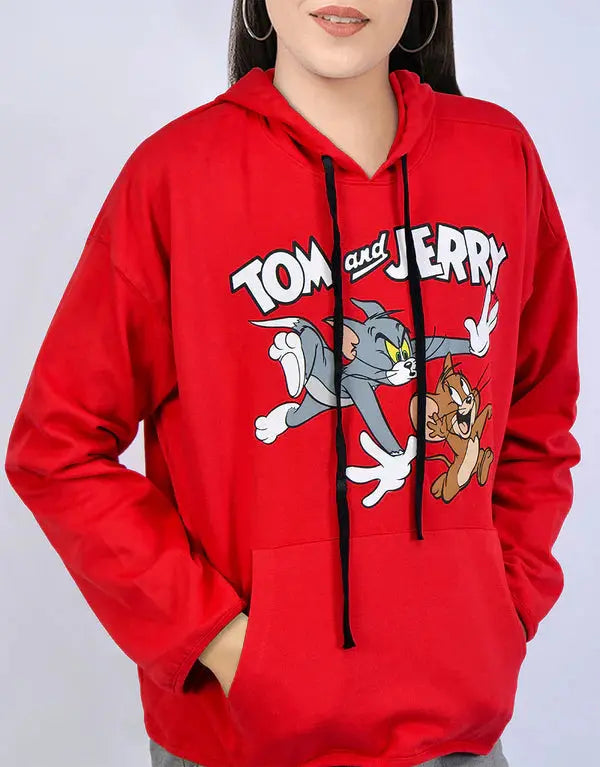 Ladies' Tom & Jerry Red Hoodie – Cozy & Stylish - Orca Cloths