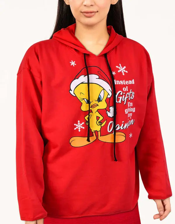 Ladies' Tweety Printed Red Hoodie – Cozy & Cute - Orca Cloths