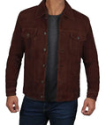 Logan Men's Dark Brown Suede Trucker Jacket - Orca Cloths