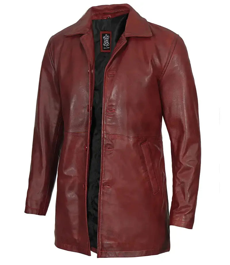 Maroon Real Lambskin Leather Car Coat For Men - Orca Cloths