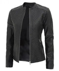 Maude Women's Black Textured Cafe Racer Leather Jacket - Orca Cloths