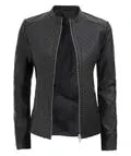 Maude Women's Black Textured Cafe Racer Leather Jacket - Orca Cloths