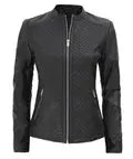 Maude Women's Black Textured Cafe Racer Leather Jacket - Orca Cloths