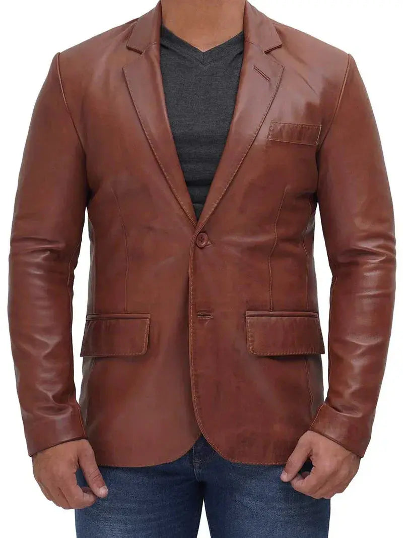 Brandon Men's Tan Real Leather Blazer - Orca Cloths