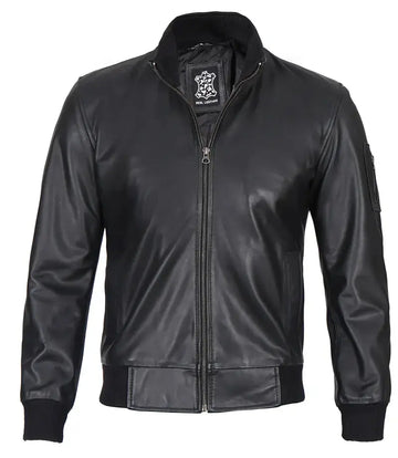 Men's Cafe Racer Black Leather Bomber Jacket - Orca Cloths