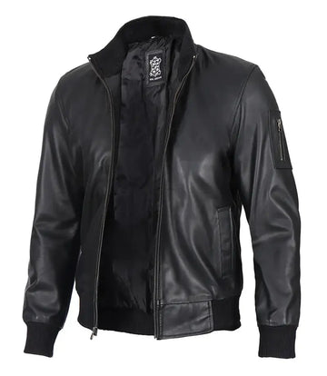 Men's Cafe Racer Black Leather Bomber Jacket - Orca Cloths