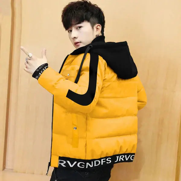 Men’s Stylish Yellow Puffer Jacket with Black Accents - Orca Cloths