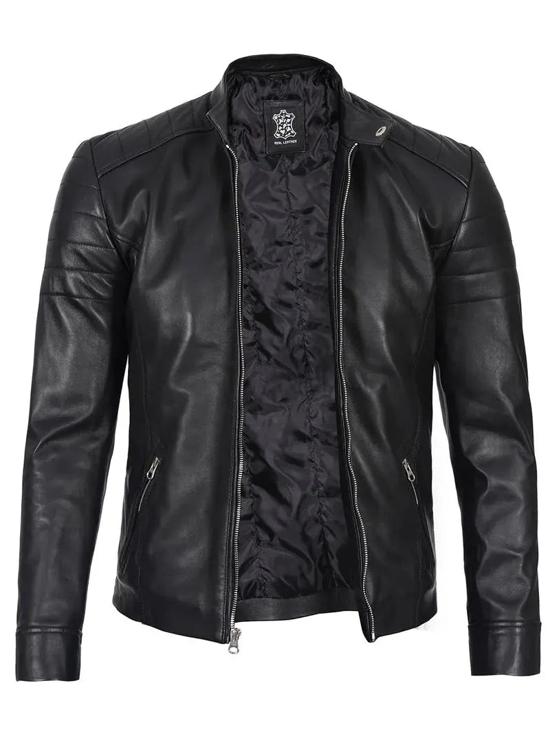 Carrie Mens Black Cafe Racer Real Leather Jacket - Orca Cloths