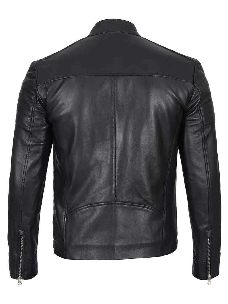 Carrie Mens Black Cafe Racer Real Leather Jacket - Orca Cloths