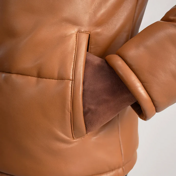 Gordon Men's Tan Hooded Leather Puffer Jacket