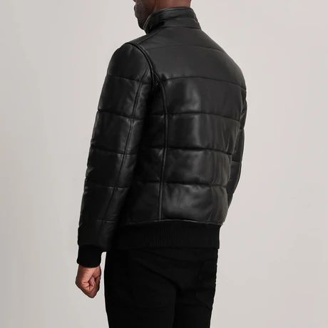 Lucas Black Leather Men's Puffer Bomber Jacket
