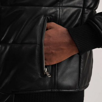 Lucas Black Leather Men's Puffer Bomber Jacket