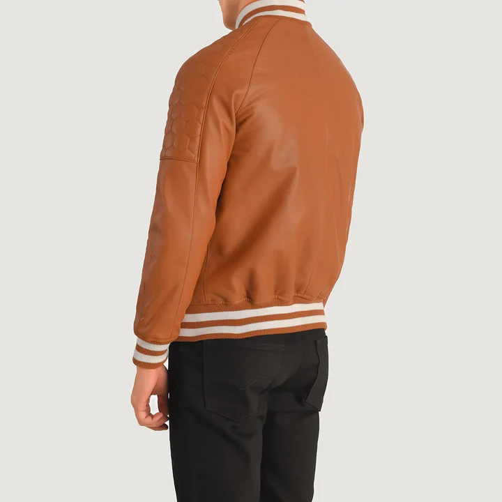 Pascal Men's Tan Brown Leather Varsity Jacket