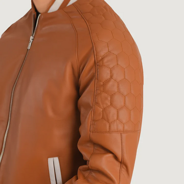 Pascal Men's Tan Brown Leather Varsity Jacket