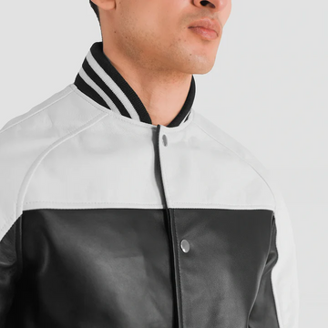 Terrance Men's Black & White Leather Varsity Jacket