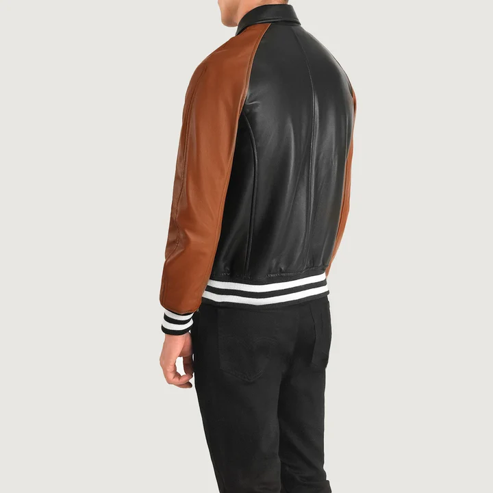 Walton Men's Black & Brown Leather Varsity Jacket