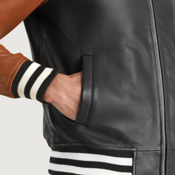 Walton Men's Black & Brown Leather Varsity Jacket